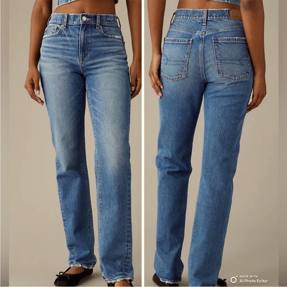 AE American Eagle '90s Straight Stretch Blue Denim Jeans Women Size 6 WORN ONCE